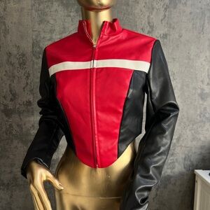 Fashion Nova Red and Black Leather Jacket